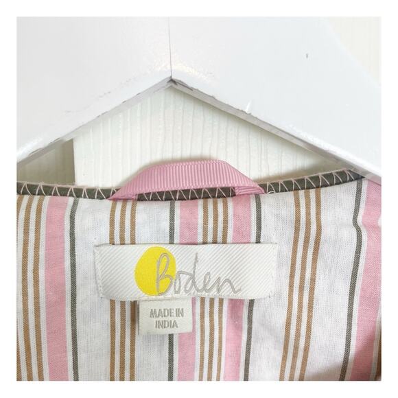 Boden Embroidered Striped Quilted Jacket Crop Length Beaded Pink White Sz XS - Picture 11 of 13